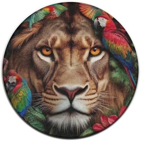 Machine Washable Modern Round Area Rug, Room Sofa Yoga Soft Round Carpet, Home Decor Non Slip Kitchen Office Circle Rug Lion and Parrot, 60inch