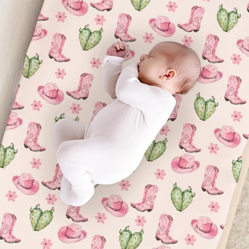 Western Cactus Flowers Floral Pattern Baby Changing Pad Cover, Unisex Western Nursery Diaper Changing Table Pad Mat Sheet for Boys Girls-16x32