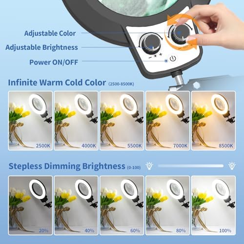 HITTI 12X Extra Long Magnifying Glass with Light, Upgrade Infinite Color