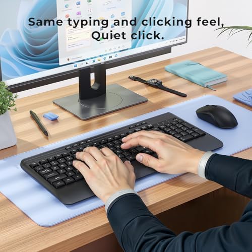 KOPJIPPOM Silent Wireless Keyboard and Mouse Combo - Keyboard with Large Print Cover, 2.4GHz Full-Sized Ergonomic Keyboard with Wrist Rest and Mouse for Laptop, PC, Notebook, Desktop