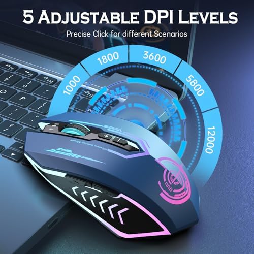 UHURU Wireless Gaming Mouse, Rechargeable 10000 DPI LED PC Mouse