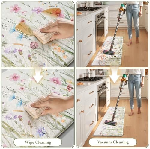 KIMODE Anti Fatigue Kitchen Mats for Floor, Floral Kitchen Rugs Sets of 2