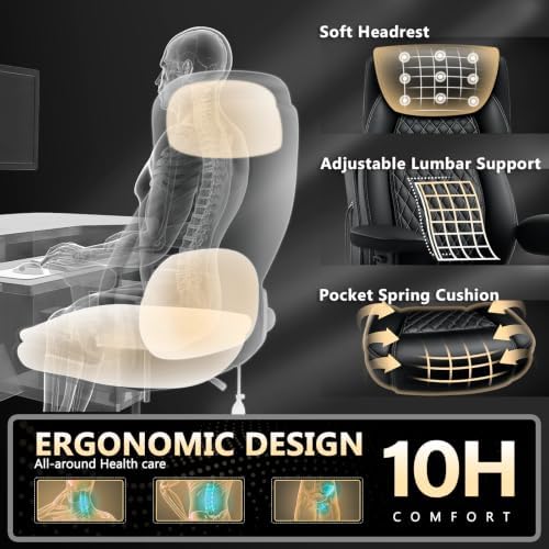 600LBS Big and Tall Office Chair,Reclining Heavy Duty Executive Desk Chair