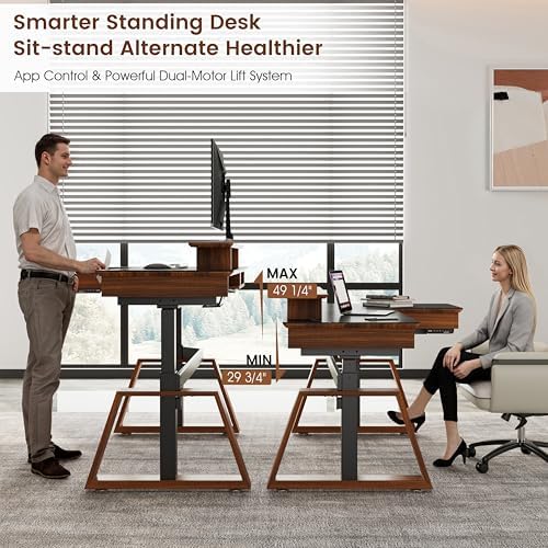 EUREKA ERGONOMIC Electric Standing Desk with Dual Drawers,63 Inches Height Adjustable L-Shaped Office Desk,Sit Stand Desk Executive Desk Computer Workstations with Monitor Stand,Left/Black
