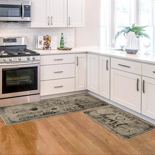 Artoid Mode Kitchen Quotes Kitchen Mats Set of 2, Seasonal The Kitchen is The Heart of The Home Cooking Sets Holiday Party Low-Profile Floor Mat - 17x29 and 17x47 Inch