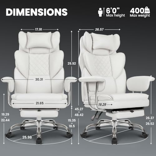 N-GEN GAMING Big and Tall Gaming Chair with Footrest, Reclining Chair,White