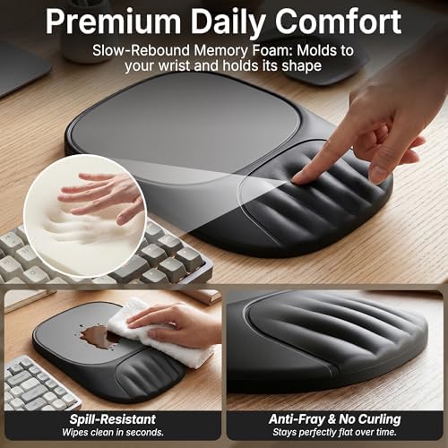 Ergonomic Mouse Pad with Wrist Rest, Sloped Memory Foam Mousepad with Wrist Support, Cooling Channels, Non-Slip Base, Smooth Lycra Surface for Office, Gaming & Home Desk (Space Grey)
