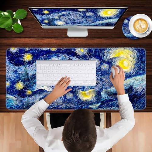Mouse Pad,Large Pink Desk Mat, 4in1 XXL Mousepad + Keyboard Wrist Rest+Mouse Wrist Rest+Coaster Set with Ergonomic Desk Pad for Home Office Table Computer-Abstract Night Sky