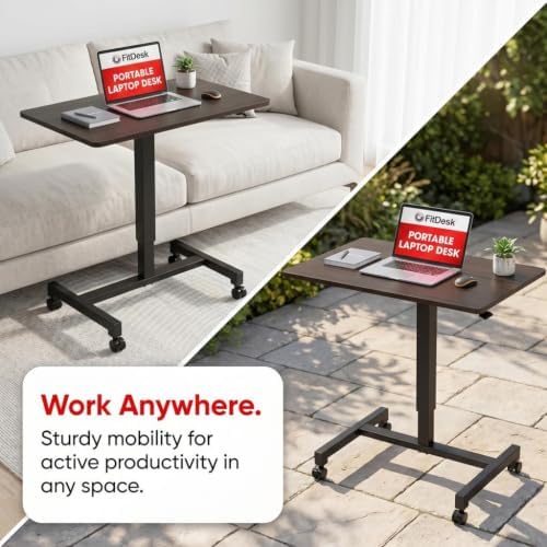 FitDesk Portable Laptop Desk, Adjustable Standing Workstation - Walnut 27"