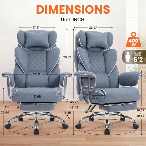 NEO CHAIR Big & Tall Leather Office Chair, High Back, Lumbar Support, Blue