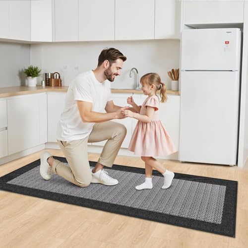 StepRite Kitchen Rugs, Kitchen Mats for Floor, 60"x24" Non-Slip Machine-Washable Kitchen Throw Rug, Absorbent Runner Rugs Office, Sink Standing Desk Mat, Decor Carpet, Black