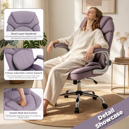 500lbs Criss Cross Wide Office Desk Chair with Back Support Purple