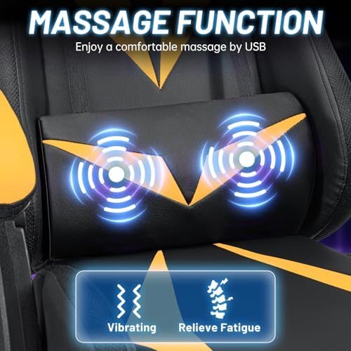 HOFFREE LED Gaming Chair with Speakers RGB Lights Computer Chairs-Yellow
