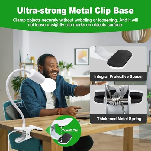 Clip on Desk Lamp, White Clip Lamp Holder with 220 CM Switch and Plug Cable, Clamp Light Socket with Metal Clamp, 9-350 MM Thickened Lengthened Gooseneck Light, E27 Lamp Holder, for Home Office