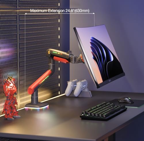 NB Gaming Monitor Arm or for 32 to 60 Inches Screen, Load up to 20 kg, VESA 75/100, RGB-Light, Heavy Duty, Multi Angle Adjustable, Premium Aluminum, Red