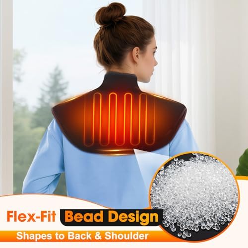 Cordless Neck and Shoulder Heating Pad, Weighted Heating Pad for Neck Shoulders and Back, Rechargeable Heat Wrap with 4 Temperature Settings 5 Timers, 4000mAh Battery Touchscreen