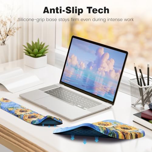Ospelelf 3 in1 Ergonomic Wrist Rest Pad for Computer Keyboard and Mouse, Large Mouse Pad Set with Support for Office, Sunflower
