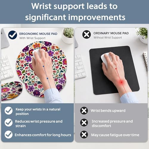Keyboard Wrist Rest Pad Ergonomic Mouse Pad Set,Vintage Floral Butterfly 3 in 1 Memory Foam Mouse Pad with Non Slip Base for Office and Home