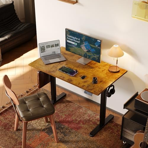 INNOVAR Electric Height Adjustable Standing Desk, 40x24 Inch, Rustic Brown