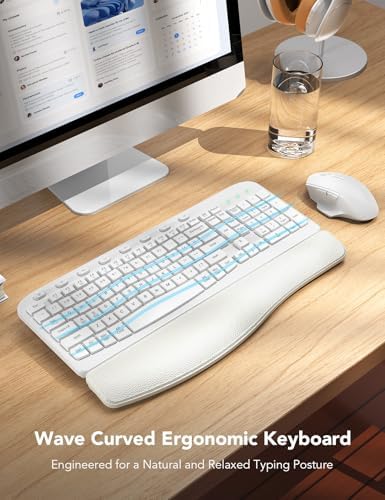 SABLUTE Wireless Keyboard and Mouse Combo with Ergonomic Wave Key