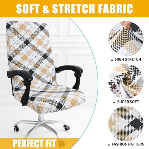 Smiry Stretch Printed Office Computer Desk Chair Covers, Khaki and Black