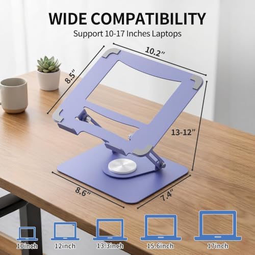 ALASHI Laptop Stand for Desk with 360° Rotating Base, Multi-Angle Adjustable Laptop Stands, Foldable Laptop Riser Compatible with 10 to 17 Inches PC Computer, Purple