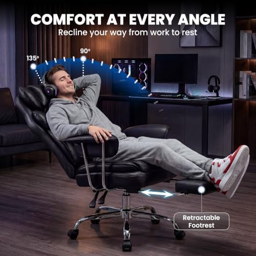 N-GEN GAMING Big and Tall Gaming Chair with Footrest, Reclining Chair,Black
