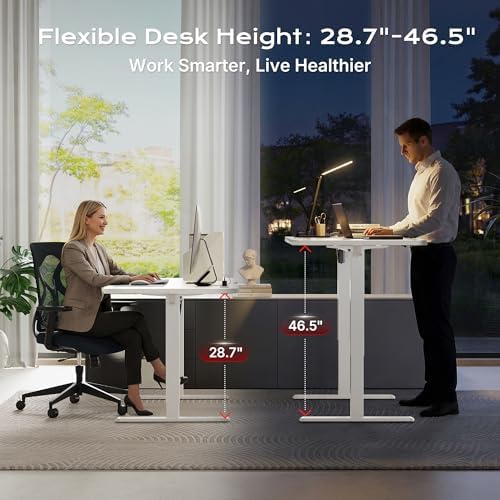 Huuger 39 X 24 Inch Electric Standing Desk with Power Outlets and USB-C Port, Height Adjustable Desk, Sit Stand Desk for Home Office, Computer & Gaming Desk with 3 Presets, Stable Steel Frame, White