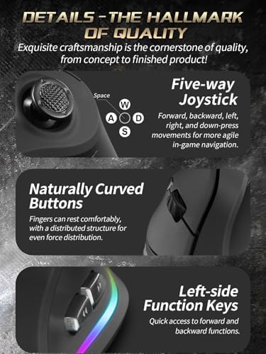 Zeerkeer Ergonomic Vertical Mouse with 5D Rocker, 24000 DPI/12 Programmable Button, Wireless Gaming Mouse
