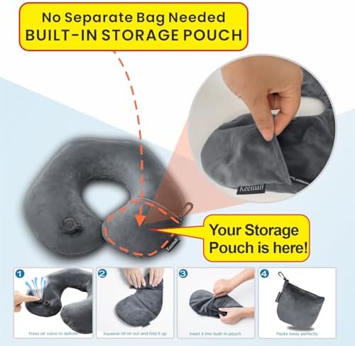Keemall Inflatable Travel Neck Pillow, Cervical Support for Airplane & Car