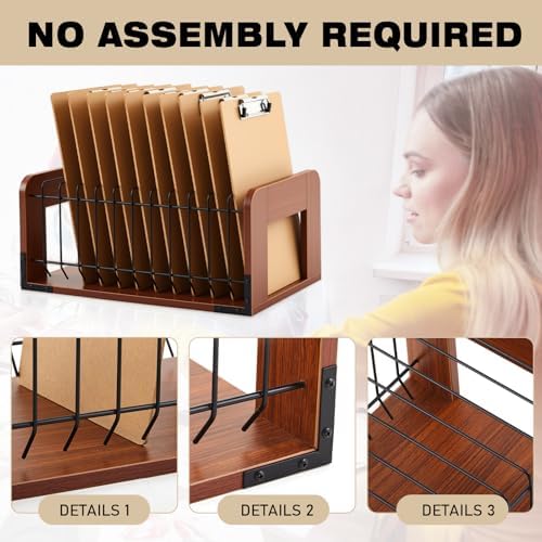 1 Pcs Vertical Clipboard Holder, 12Slot Clipboard Storage Rack, Walnut