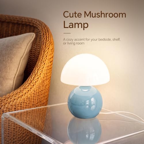 Dawnwake Mushroom Lamp Table Lamp for Bedroom-Small Desk Table Lamps,Blue