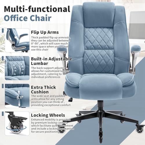 Fabric High Back Office Chair, Thick Padded Ergonomic Computer Desk Chair