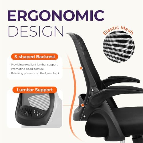 NEO CHAIR Office Desk Chair, Ergonomic Mesh with Flip-Up Arms, Dark Black
