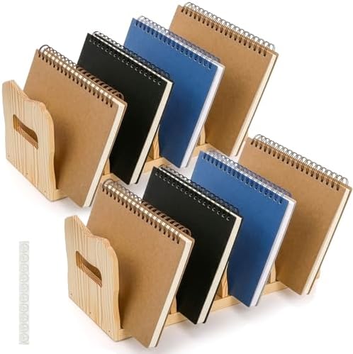 Lawei 2 Pack Wooden Mail Sorter, 4 Slot Desk File Organizer with Handles, Sturdy File Sorter Book Holder for Letter, Envelope, Purse Clutch Divider, Storage Folder Racks for Home, Office, Classroom