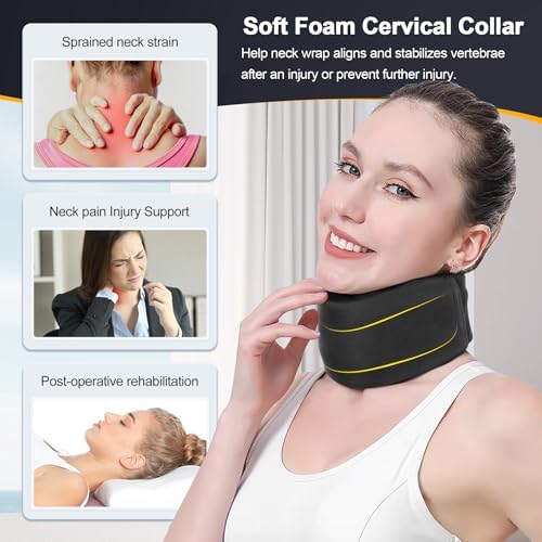 CozyHealth Neck Brace for Neck Pain and Support, Soft Neck Support Relieves Pain & Pressure in Spine for Women & Men, Wrap Align Stabilize Vertebrae Foam Cervical Collar for Sleeping (Black, M, 3.5" Middle Height)