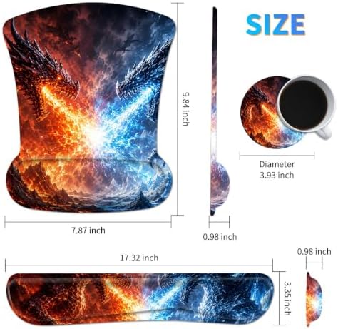3-in-1 Ergonomic Memory Foam Keyboard Wrist Rest Pad Set, Fire Ice Dragon