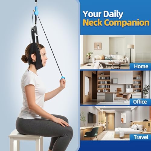 Cervical Traction Device Neck Stretcher Hammock, Over The Door Posture Corrector for Physical Therapy, Back Stretcher Neck Pain Arthritis