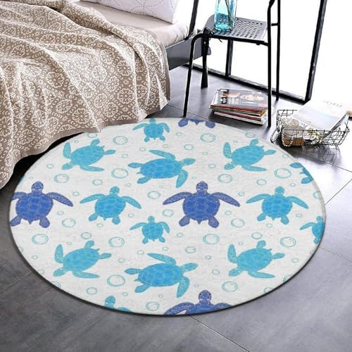 Large Home Decor Mat, Soft Round Yoga Carpet, Non Slip Machine Washable Kitchen Office Circle Rug Vintage Sea Turtle, 36inch