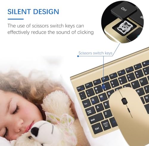 Wireless Keyboard and Mouse Ultra Slim Combo with Dual System - Gold Black