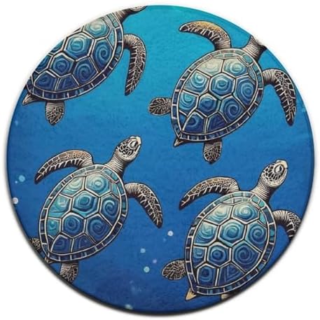 Large Home Decor Mat, Soft Round Yoga Carpet, Non Slip Machine Washable Kitchen Office Circle Rug Tribal Sea Turtles