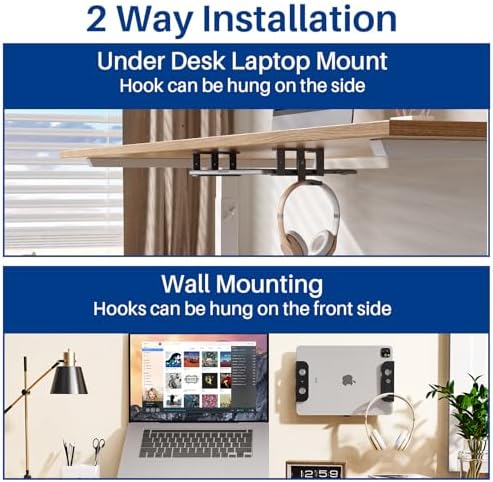 BYMECOST Under Desk Laptop Mount, Metal Under Desk Storage Holder, Black