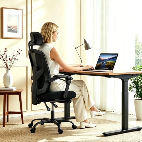Ergonomic Office Chair with Footrest, High Back Home Desk Computer Chair with Lumbar Support & Headrest, 90-135° Reclining Mesh Back with Wheels for Work, Gaming, Black