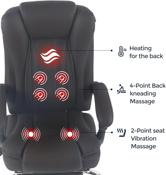 Orbis 4-Point Kneading Heated Massage Office Chair with Foot Rest | 500lbs Big & Tall Ergonomic Executive Desk Chair for Heavy People | Reclining Home Office Computer Chair | Dark Brown