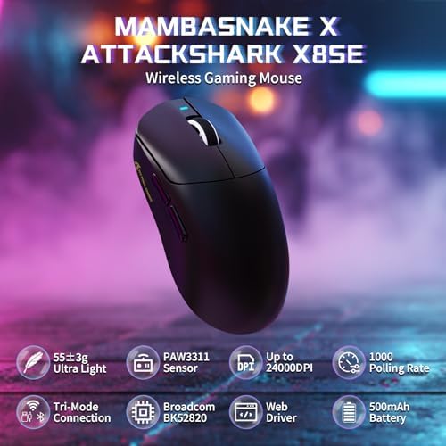 ATTACK SHARK X8 SE Tri-Mode Wireless Gaming Mouse Ergonomic 59g Lightweight