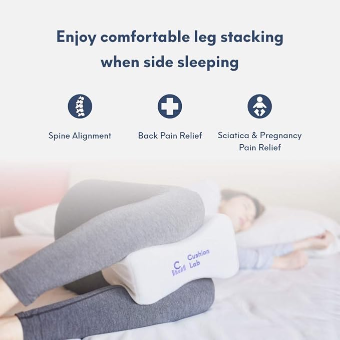 Cushion Lab Extra Dense Orthopedic Knee Pillow for Back Pain Relief, Leg Pain, Hip, Pregnancy, Sciatica & Joint Pain - Memory Foam Wedge Pillow Contour