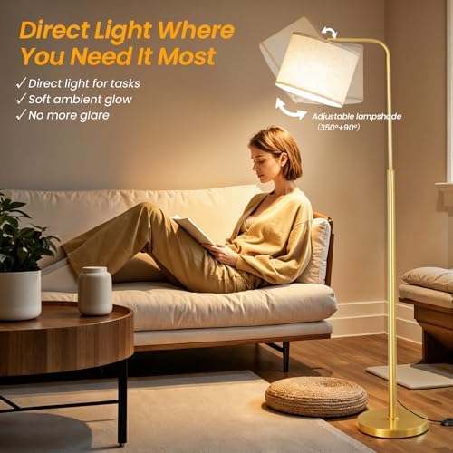 Arc Floor Lamp with Remote and Dimmable Gold Floor lamps for Living Room