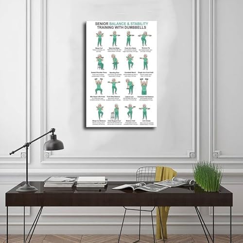 Dumbbell Exercises for Seniors Standing Dumbbell Exercises Senior Workout Chart Home Workout Plan Canvas Poster Bedroom Decor Room Decor Frame 16x24inch