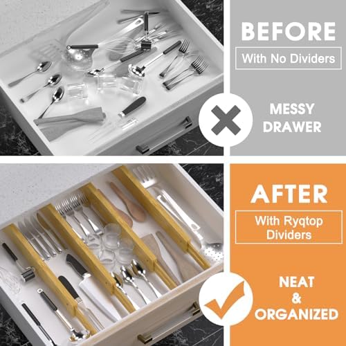 Bamboo Drawer Dividers, Adjustable Drawer Organizers, Fits 17.6–21" Drawers