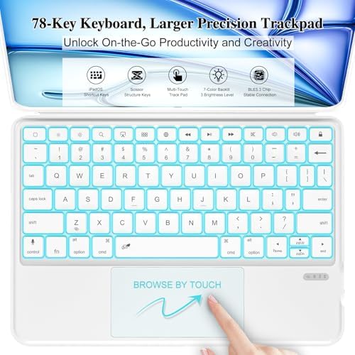 iPad Air 11 inch Case with Keyboard (M4/M3/M2, 2026/2025/2024), Pro 11, A16 11/10th, Magnetic Detachable Keyboard, Trackpad, Backlit, Adjustable Stand, Slim for Air 5/4th Gen 10.9" (White)